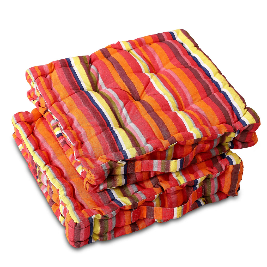 Set of 2 - 100% Cotton Floor Cushion with Cotton Filling  (40x40x8cm) - Multi Color