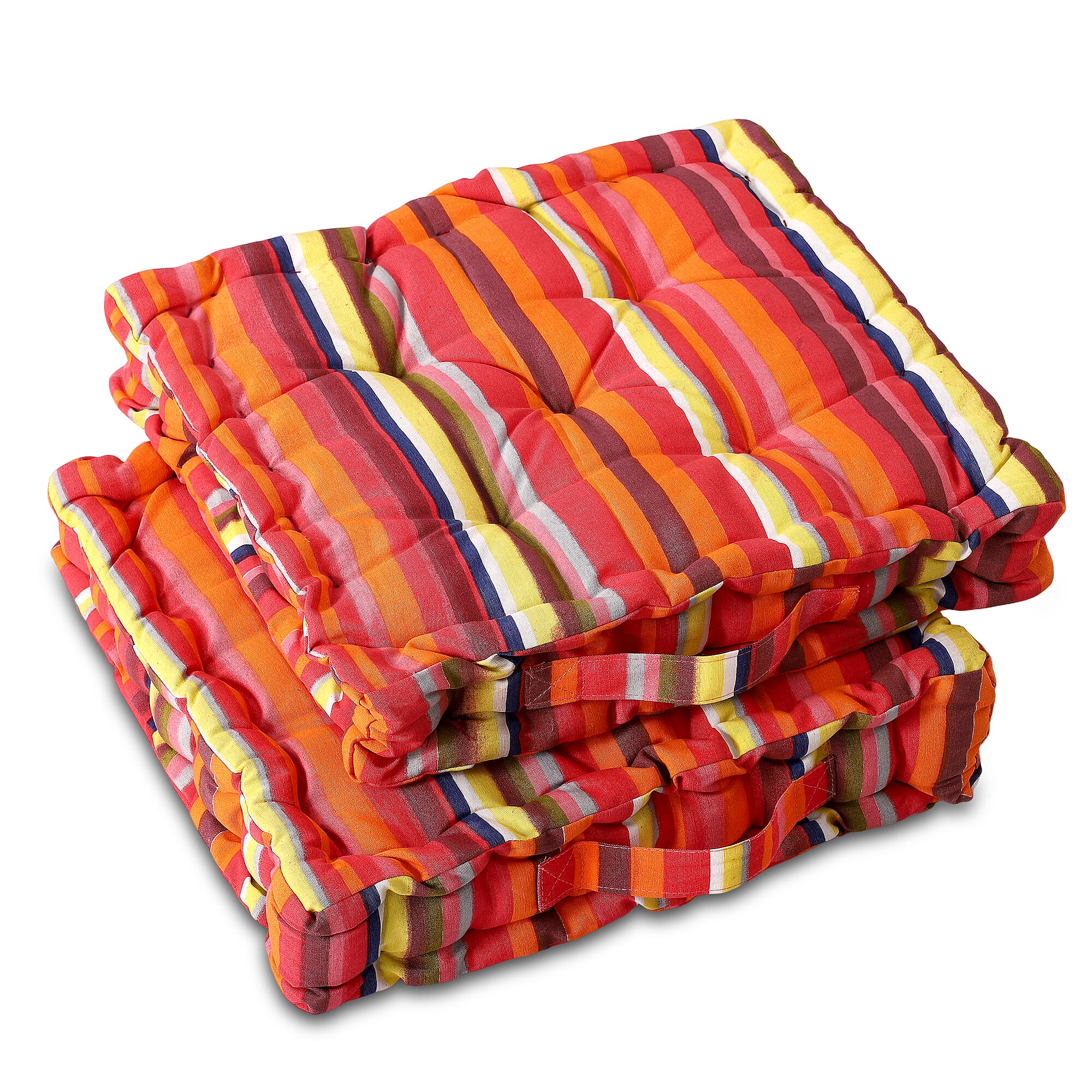 Set of 2 - 100% Cotton Floor Cushion with Cotton Filling  (40x40x8cm) - Multi Color