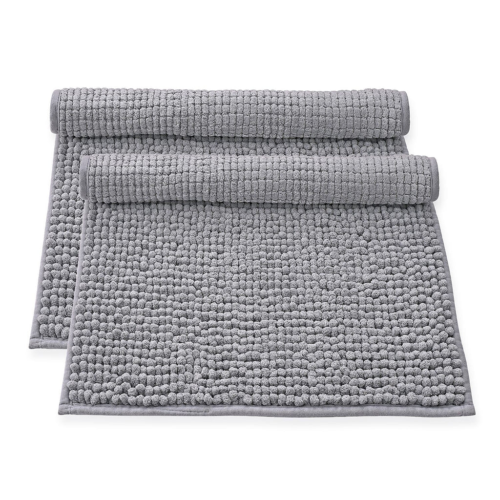 Set of 2 Super Soft Chenille Bath Mats (40 x 60 cm) - Silver