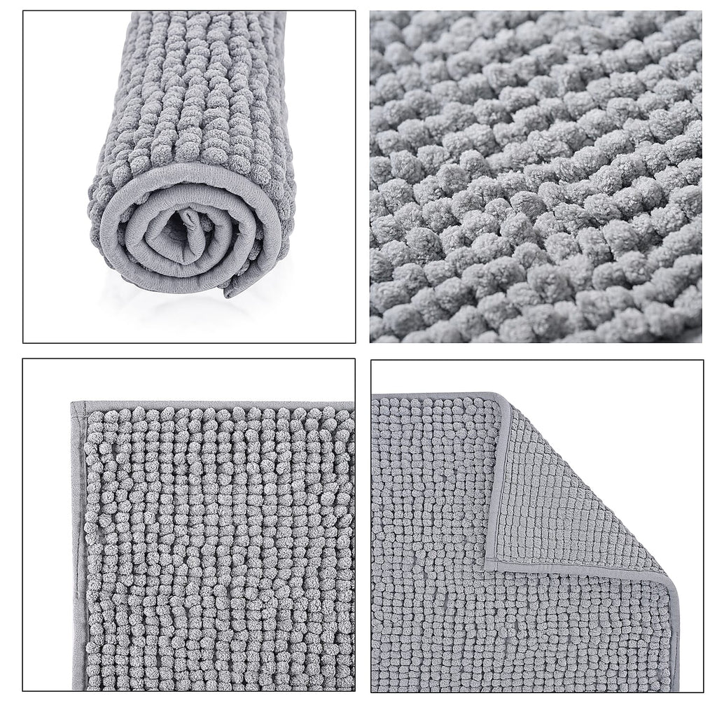 Set of 2 Super Soft Chenille Bath Mats (40 x 60 cm) - Silver