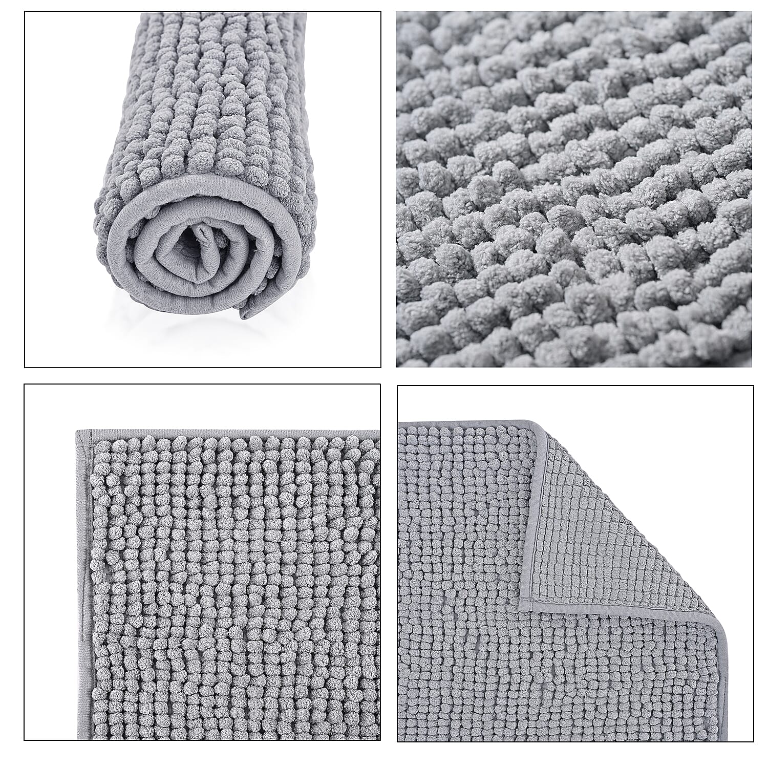 Set of 2 Super Soft Chenille Bath Mats (40 x 60 cm) - Silver