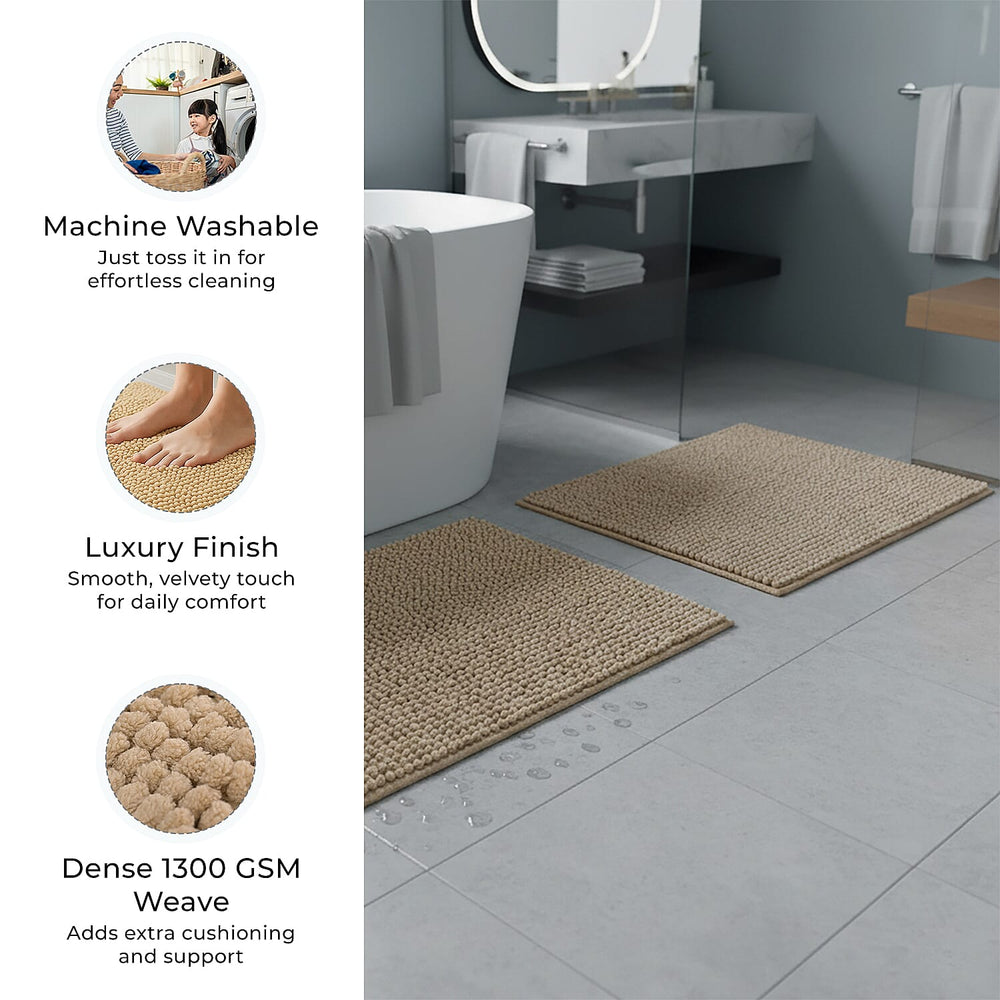 Set of 2 Super Soft Chenille Bath Mats (40 x 60 cm)
