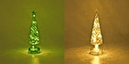Set of 2 Tapered Glass LED Lighted Conical Christmas Tree With Electroplating Thread & Shimmering Star (3xAA, Not Incl.) - Green and silver