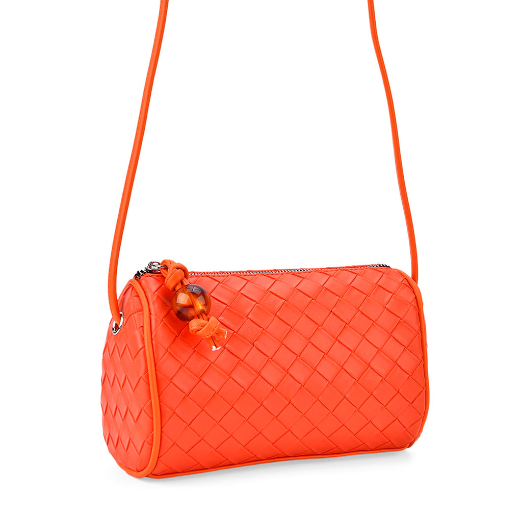 Set of 2 Woven Pattern Leatherette Crossbody Bags - Green - Orange