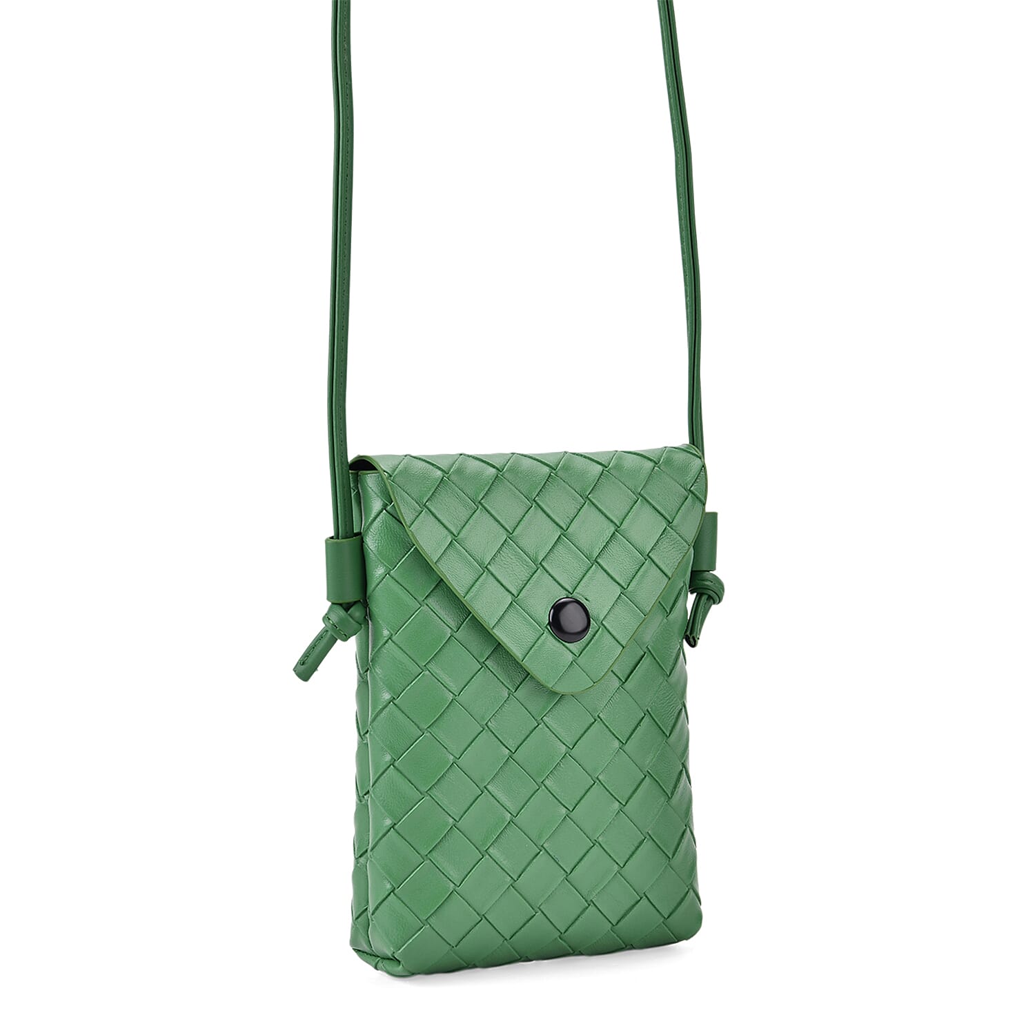 Set of 2 Woven Pattern Leatherette Crossbody Bags - Green - Orange