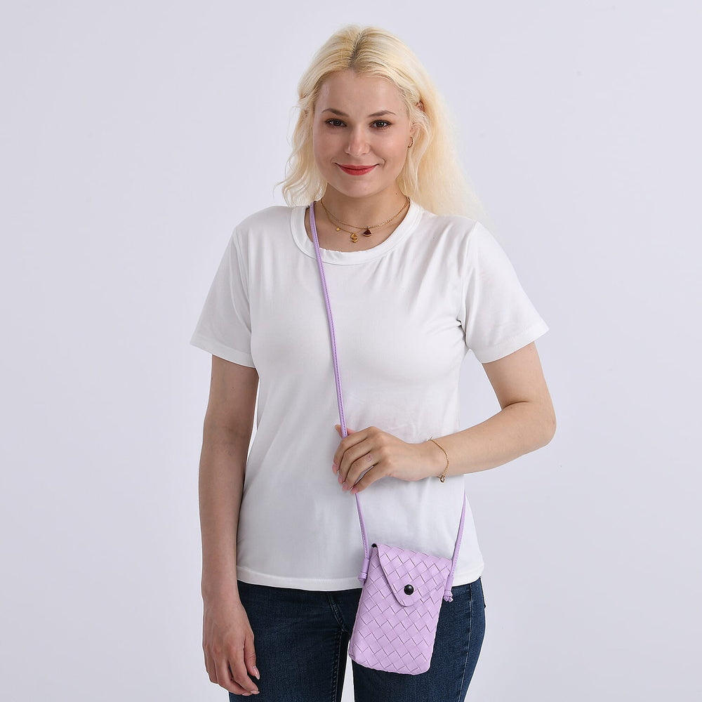 Set of 2 Woven Pattern Leatherette Crossbody Bags - Light Purple - Green