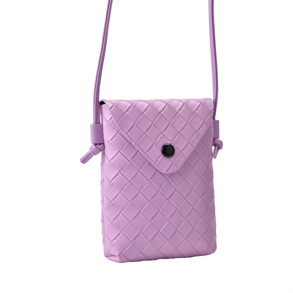 Set of 2 Woven Pattern Leatherette Crossbody Bags - Light Purple - Green
