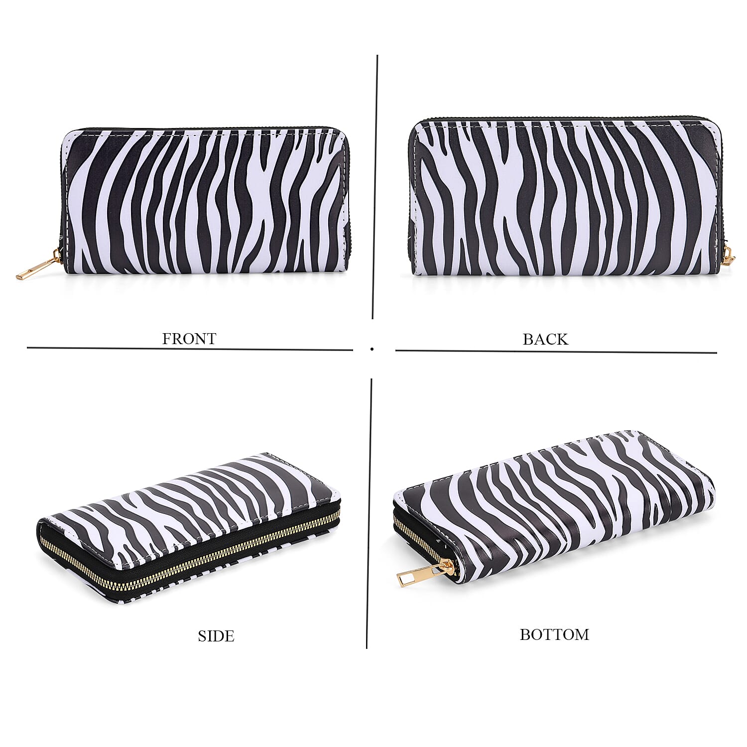 Set of 2- Zebra Print Zip-Around Wallet & Purse - Black & White