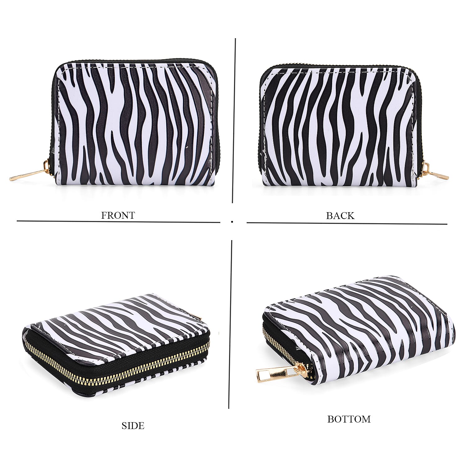Set of 2- Zebra Print Zip-Around Wallet & Purse - Black & White