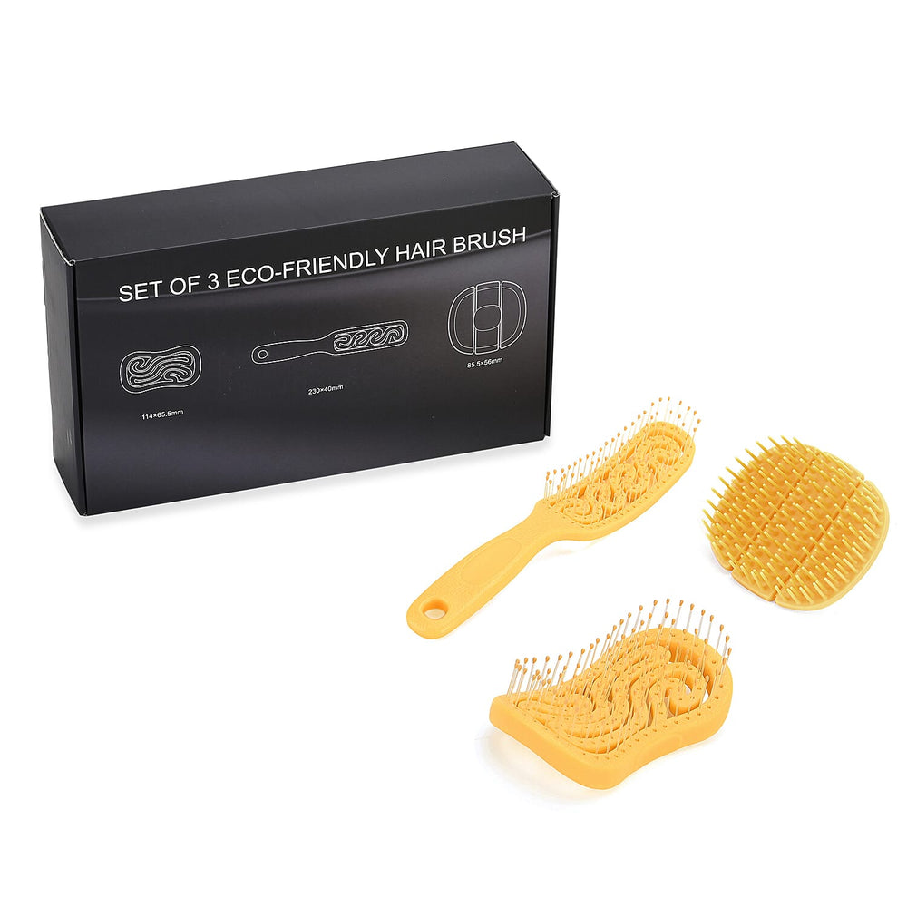 Set of 3 Detangling Hair Brush - Yellow