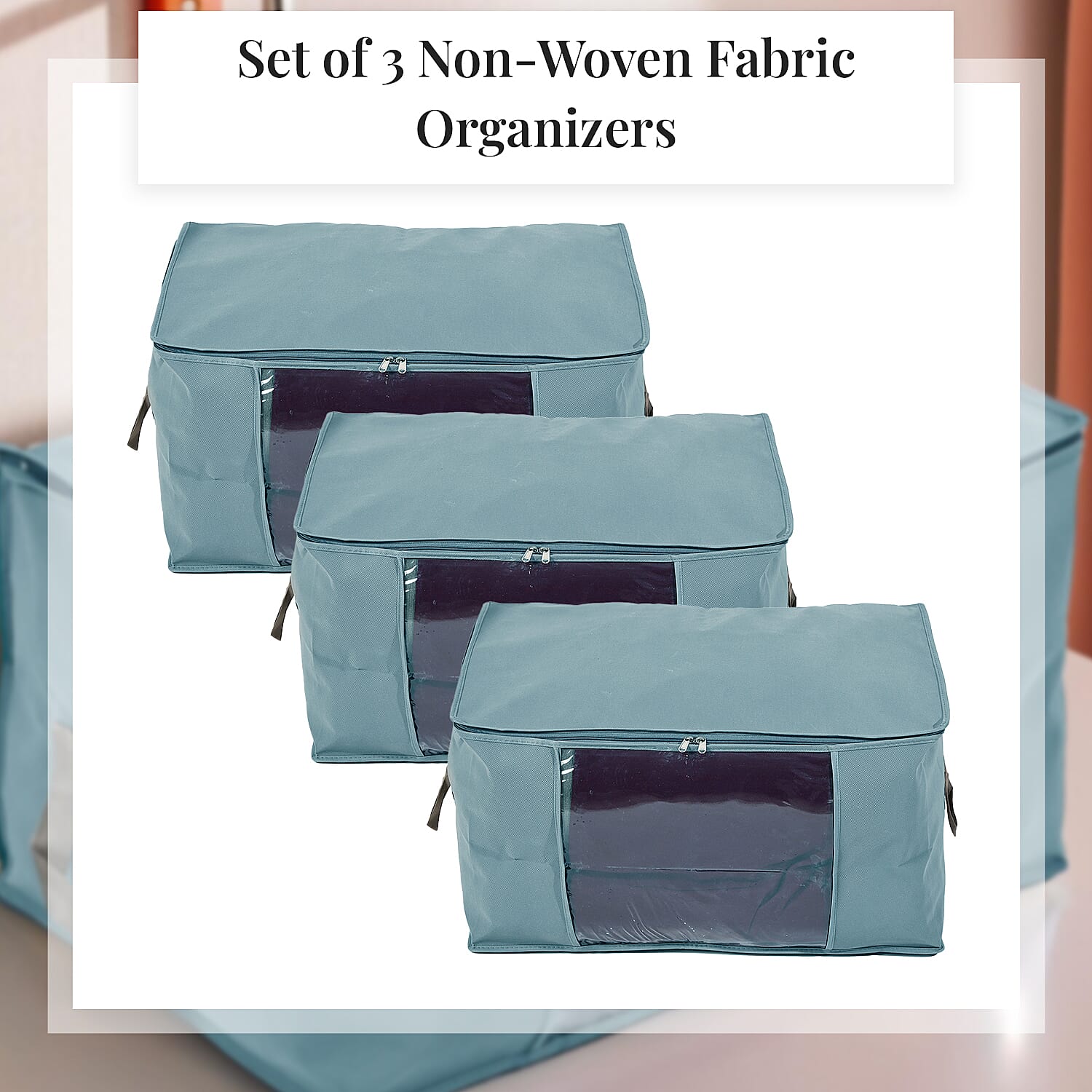 Set of 3 Collapsible Storage Bags With Transparent Window - Grey