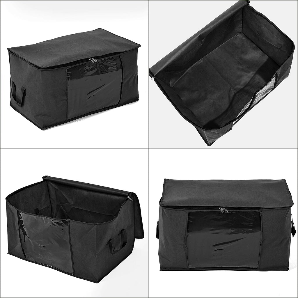 Set of 3 Collapsible Storage Bags with Transparent Window - Black