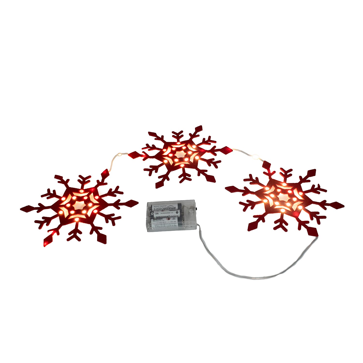 Set of 3 Connected Snowflake Decoration - Red