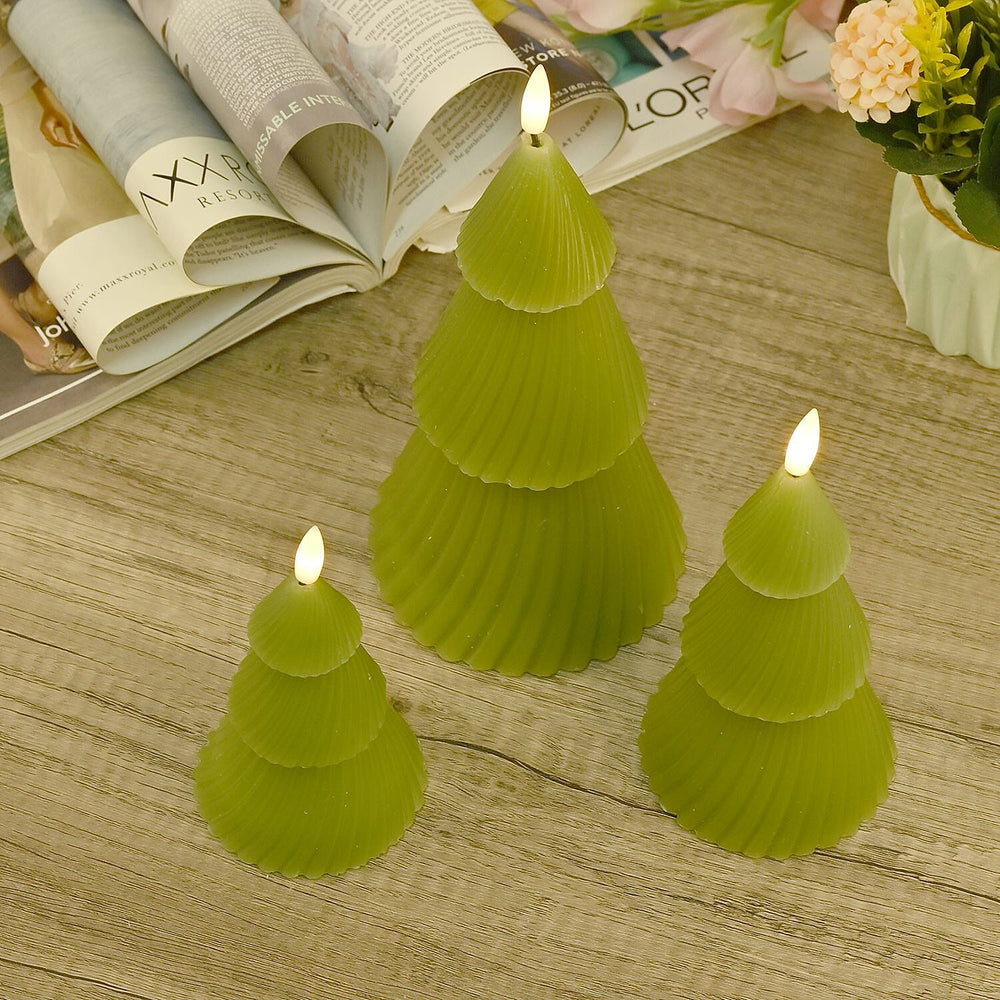 3 Flameless WAX Candle Trees - Coloured LED - Green 13.5cm (2 AAA Batteries)