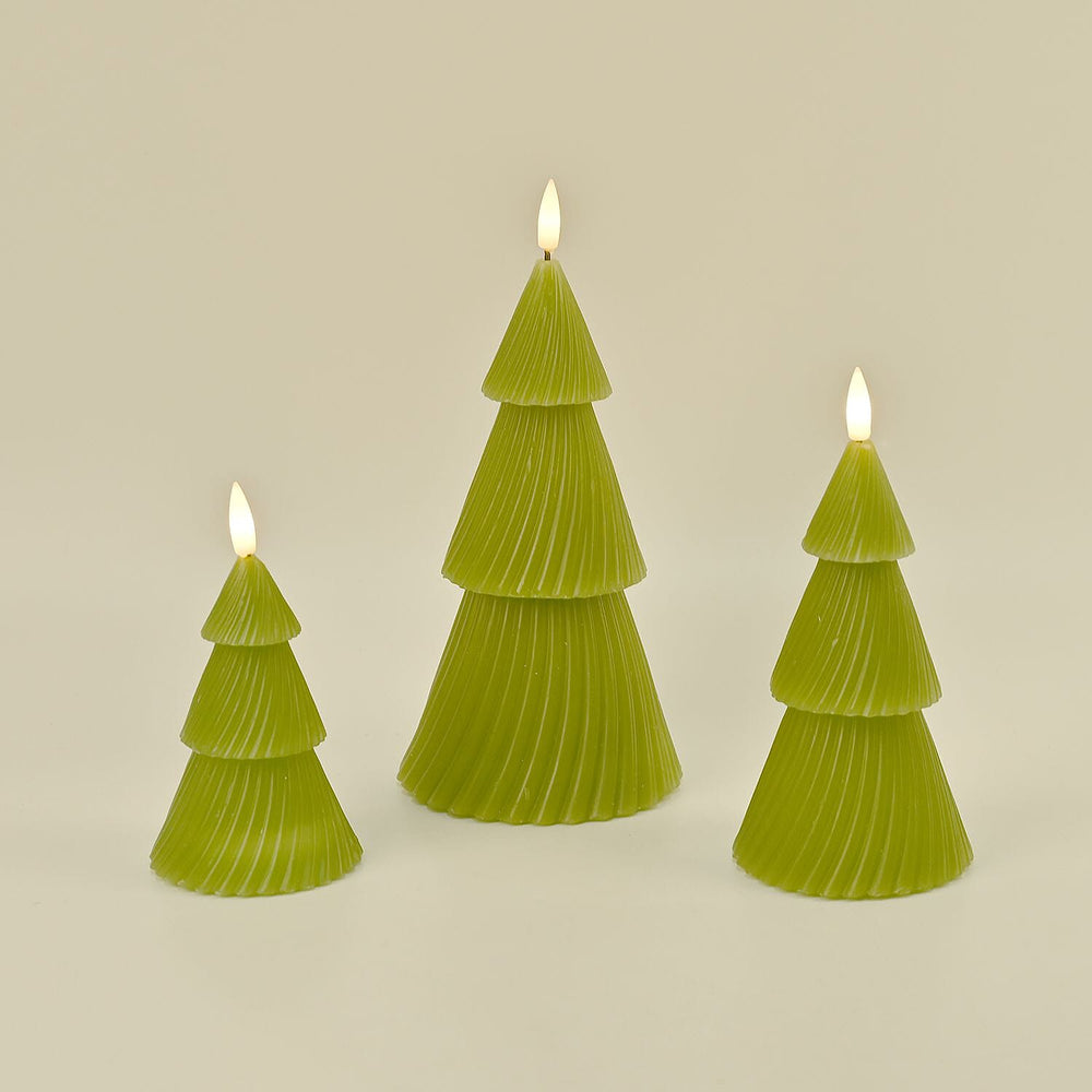3 Flameless WAX Candle Trees - Coloured LED - Green 13.5cm (2 AAA Batteries)