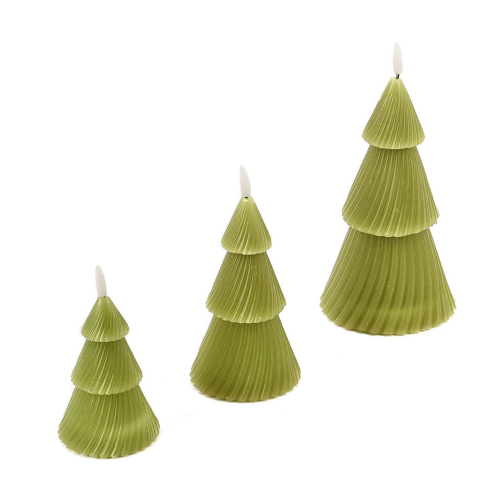 3 Flameless WAX Candle Trees - Coloured LED - Green 13.5cm (2 AAA Batteries)