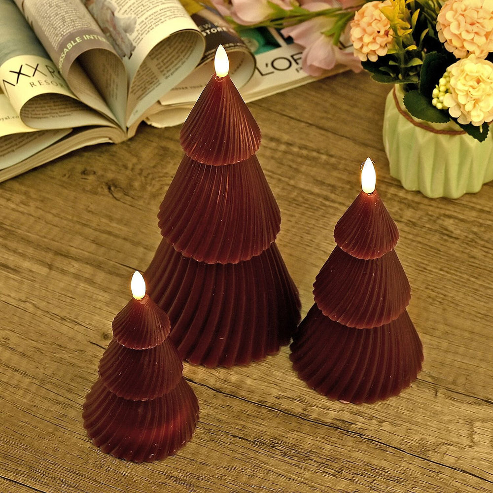 3 Flameless WAX Candle Trees - Coloured LED - Red 13.5cm (2 AAA Batteries)