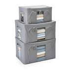Set of 3- Foldable Oxford Fabric Storage Box with 3 window - Grey