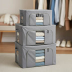 Set of 3- Foldable Oxford Fabric Storage Box with 3 window - Grey
