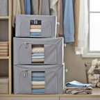 Set of 3- Foldable Oxford Fabric Storage Box with 3 window - Grey