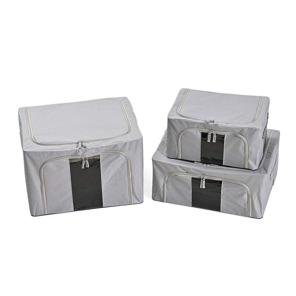 Set of 3- Foldable Oxford Fabric Storage Box with 3 window - Grey