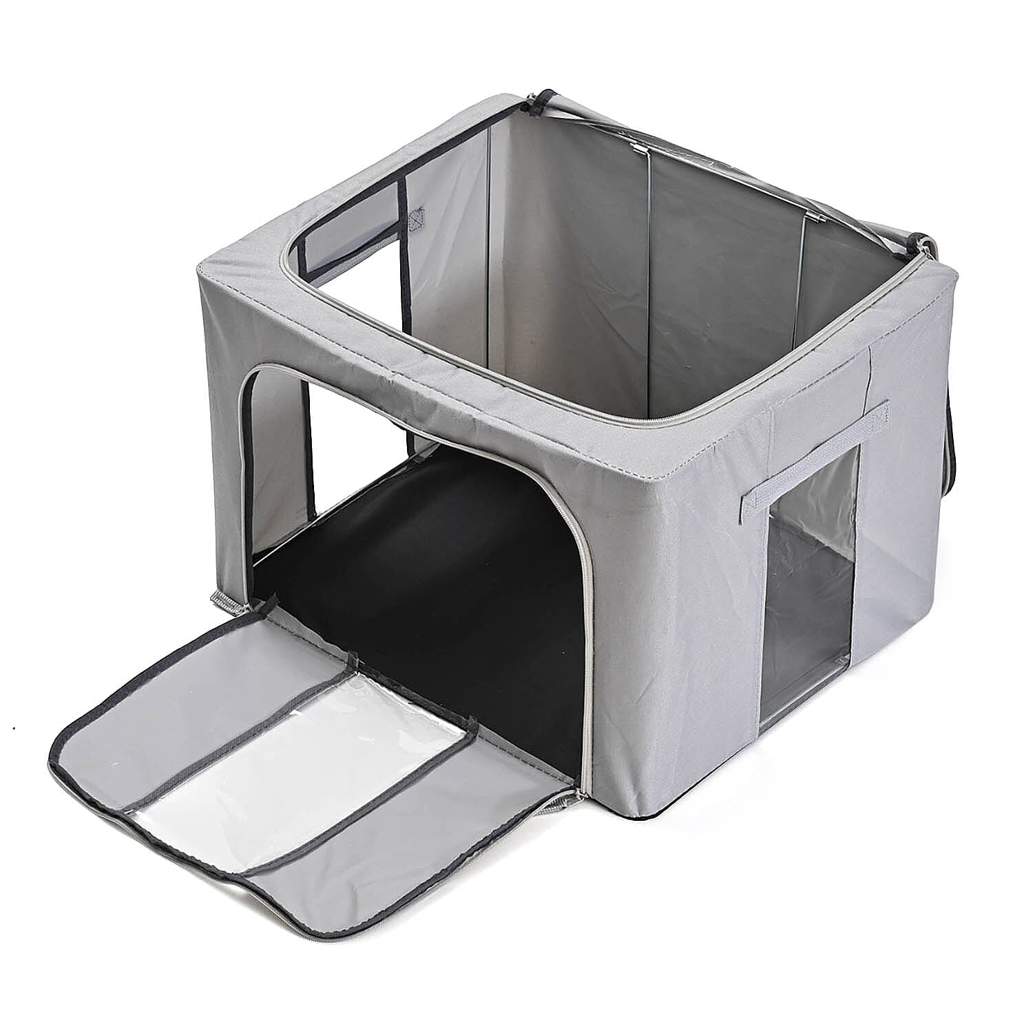 Set of 3- Foldable Oxford Fabric Storage Box with 3 window - Grey