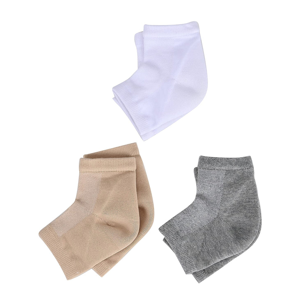 3 Packs Moisturizing Heel Socks (Size 18x1x1 cm) - Grey, Beige & White -  effectively preventing cracked feet and softening dead skin