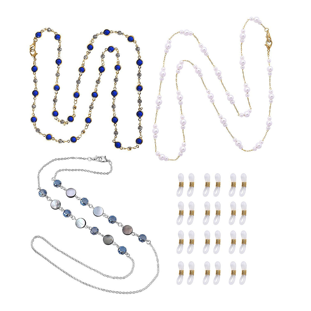 Set of 3 -  Glasses Chain Each with 20 Pcs Rubber (Length-70cm) - Blue-White-Grey