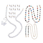 Set of 3 - Glasses Chain in Different Styles Each with 20 Pcs Rubber (Length-70cm) - Green, White & Multi