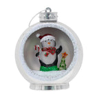 Set of 3 Hanging Light Up Baubles with Christmas Scene - Silver - Batteries Included