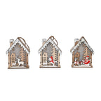 Set of 3 Hanging Christmas Wooden House with LED Warm Lights (Size 12x9x3 cm) - Multi