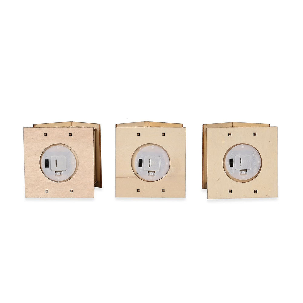Set of 3 Hanging Christmas Wooden House with LED Warm Lights (Size 9x7x7 cm) - Log