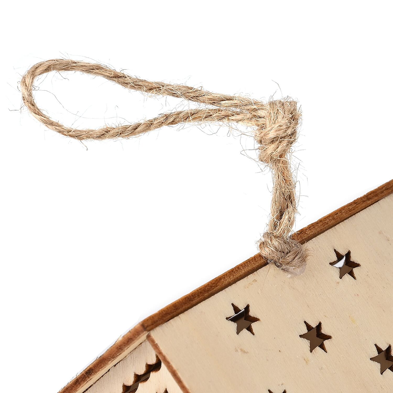 Set of 3 Hanging Christmas Wooden House with LED Warm Lights (Size 9x7x7 cm) - Log