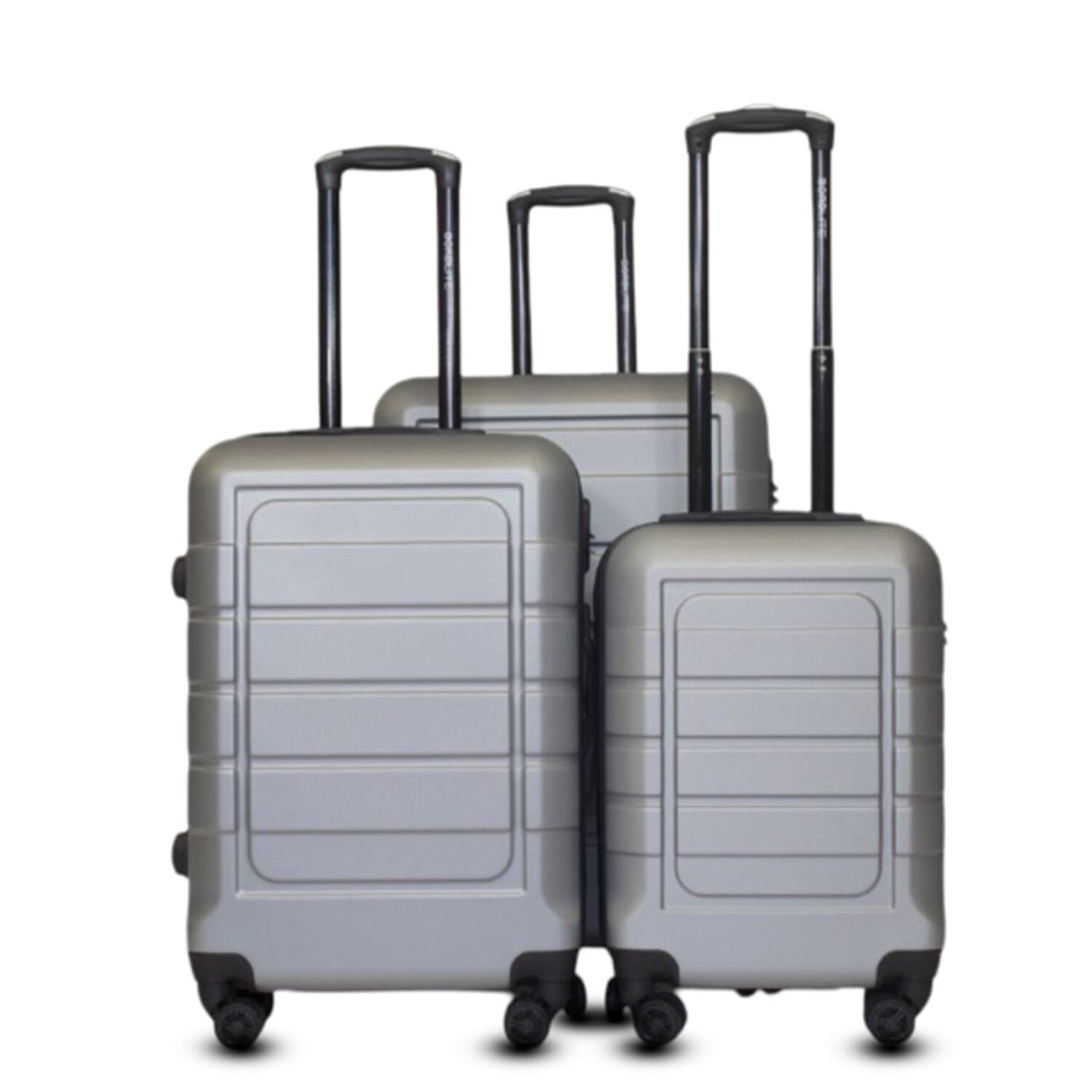 Set of 3 (L-M-CABIN)-Durable Hard Shell 4 Wheel Suitcases with Soft Grip Handles (Size 77x48x29 cm) - Silver