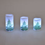 Set of 3 - Homesmart Snow Tree Pattern LED 12 Colour Change Candle with Remote - White - Green