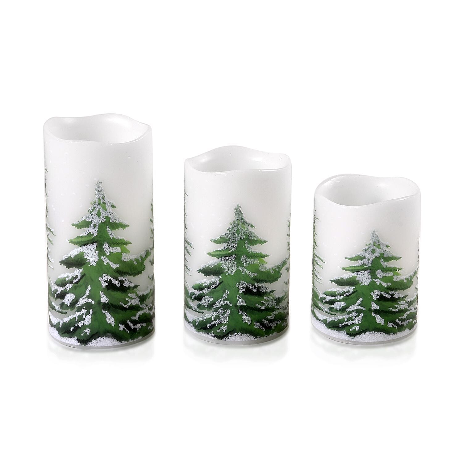 Set of 3 - Homesmart Snow Tree Pattern LED 12 Colour Change Candle with Remote - White - Green