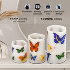 Set of 3 - LED Colour Changing Butterfly Pattern Candle with Remote (AAA Battery Not Inc.) - Multi