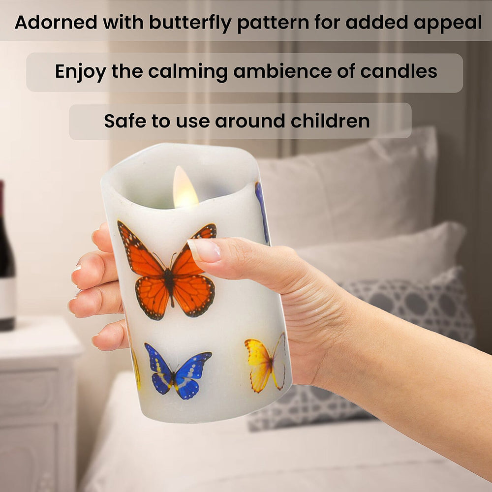 Set of 3 - LED Colour Changing Butterfly Pattern Candle with Remote (AAA Battery Not Inc.) - Multi