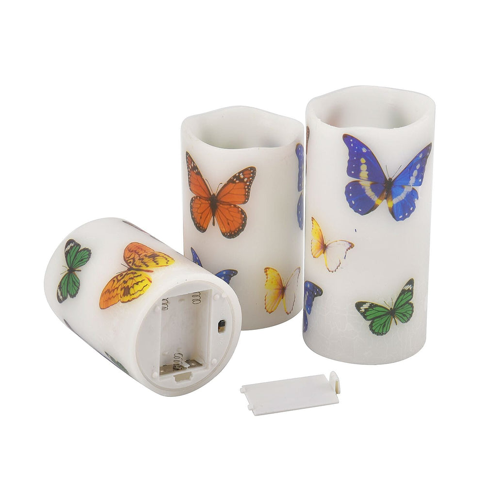 Set of 3 - LED Colour Changing Butterfly Pattern Candle with Remote (AAA Battery Not Inc.) - Multi