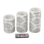 Set of 3 - LED Colour Changing Damask Pattern Candle with Remote ( Requires 3 AAA Battery Not Inc.) - Multi