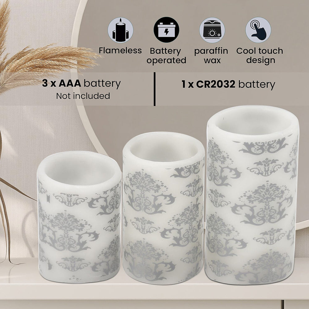 Set of 3 - LED Colour Changing Damask Pattern Candle with Remote ( Requires 3 AAA Battery Not Inc.) - Multi