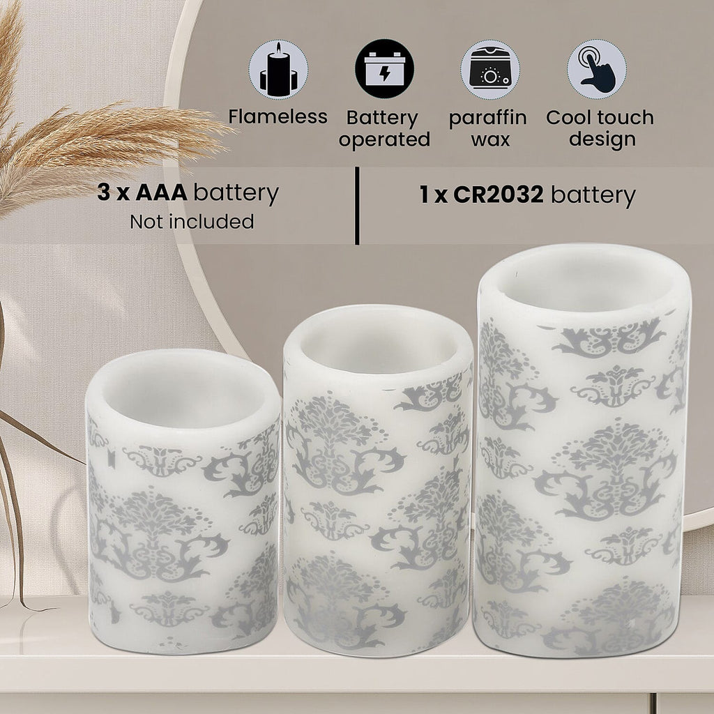 Set of 3 - LED Colour Changing Damask Pattern Candle with Remote ( Requires 3 AAA Battery Not Inc.) - Multi