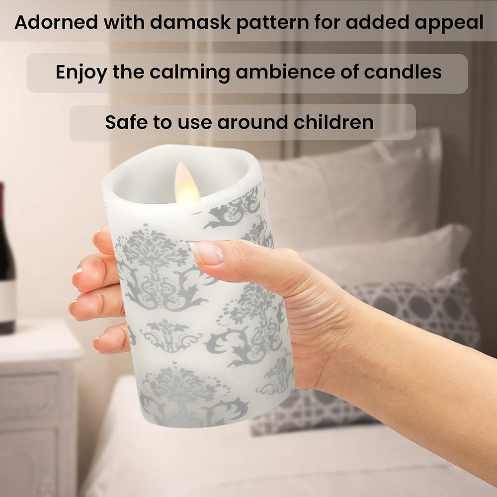 Set of 3 - LED Colour Changing Damask Pattern Candle with Remote ( Requires 3 AAA Battery Not Inc.) - Multi