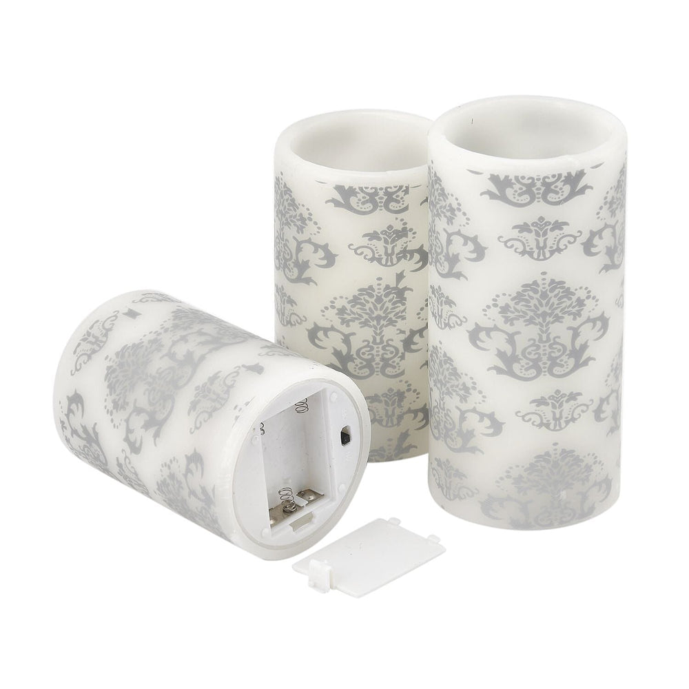 Set of 3 - LED Colour Changing Damask Pattern Candle with Remote ( Requires 3 AAA Battery Not Inc.) - Multi