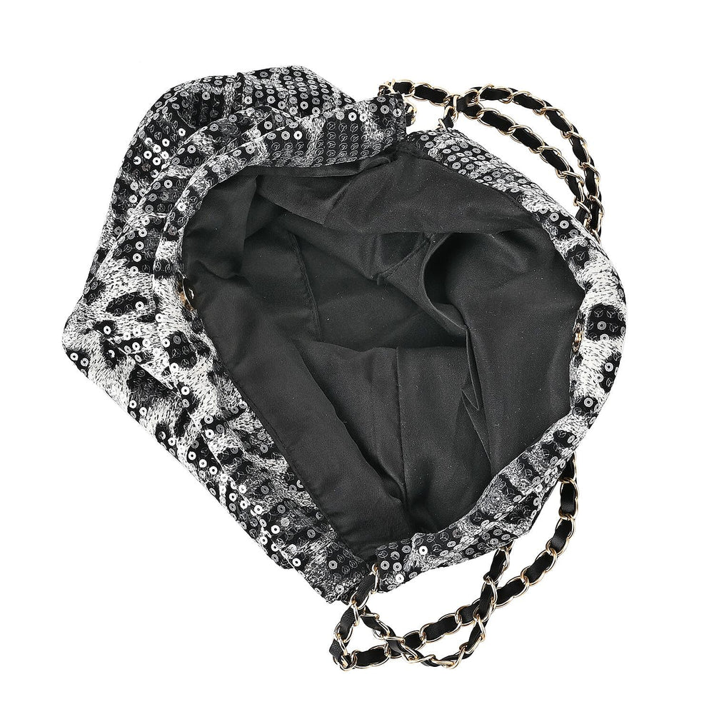 Set of 3 Leopard Print Sequin Bag (Includes Shoulder Bag, Crossbody Bag - Clutch Bag) - Grey