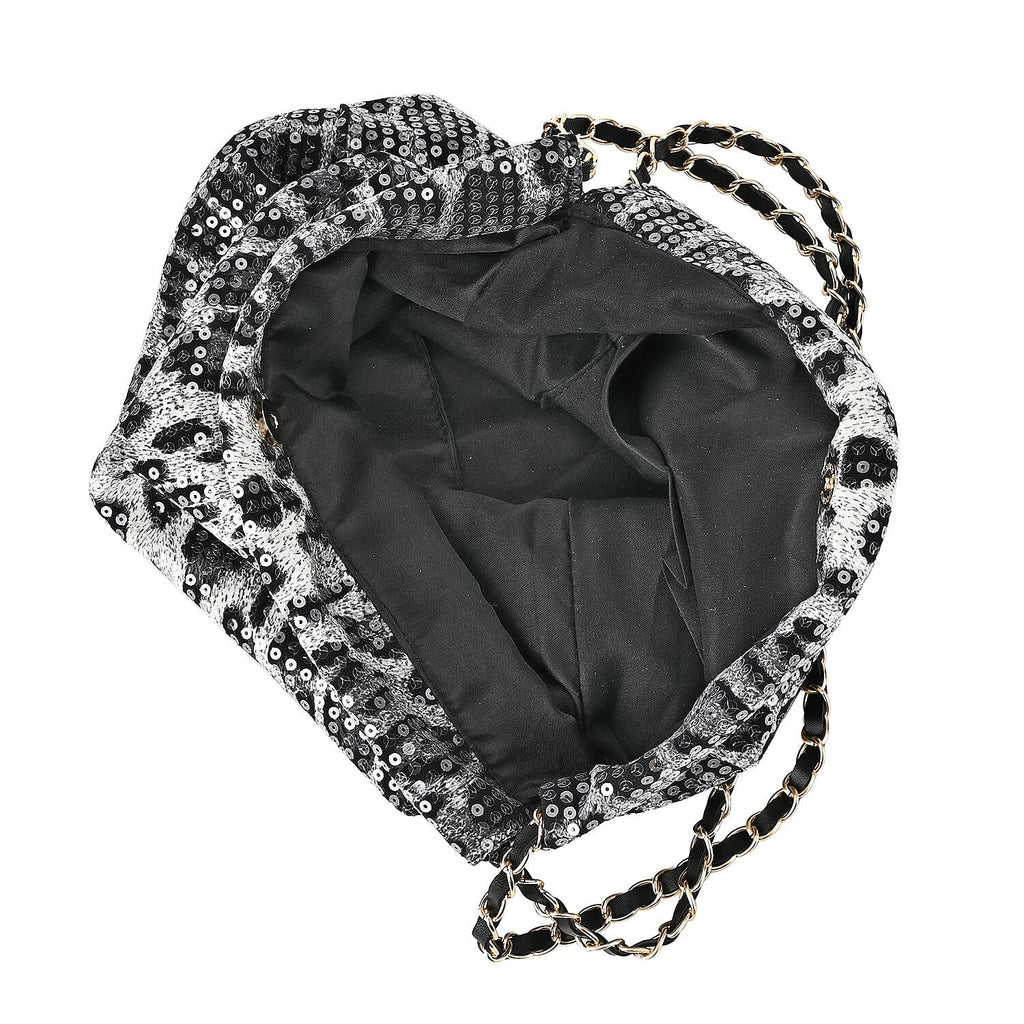 Set of 3 Leopard Print Sequin Bag (Includes Shoulder Bag, Crossbody Bag - Clutch Bag) - Grey