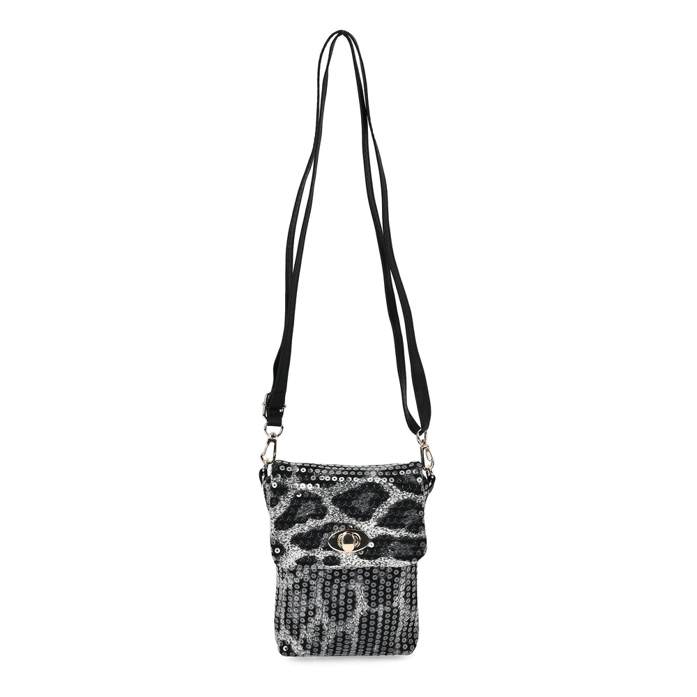 Set of 3 Leopard Print Sequin Bag (Includes Shoulder Bag, Crossbody Bag - Clutch Bag) - Grey