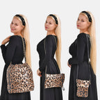 Set of 3 Leopard Print Sequin Bag (Includes Shoulder Bag, Crossbody Bag - Clutch Bag) - Brown