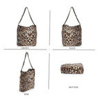 Set of 3 Leopard Print Sequin Bag (Includes Shoulder Bag, Crossbody Bag - Clutch Bag) - Brown