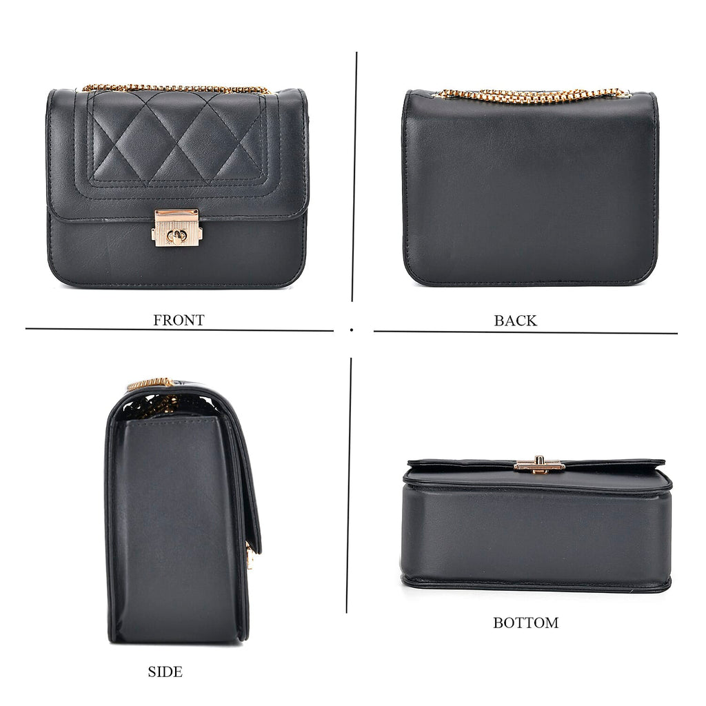 Set of 3 - PU Heart Crossbody Bag - Black